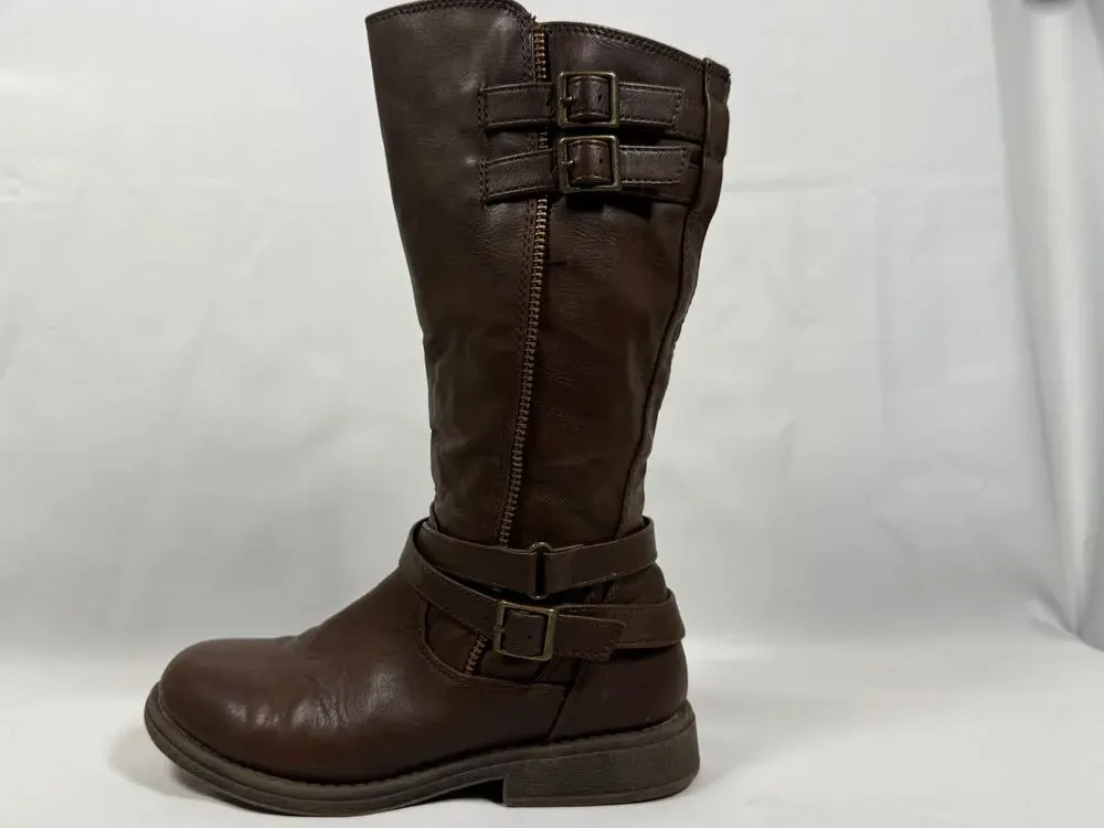 Dream Pairs Women's Brown Riding Boots Double Buckle Side Zip Size US 2 EU 33